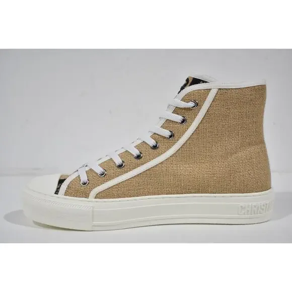 Dior Walk'n'dior Union Embroidered Beige Jute Lace Up Flat High Top Sneaker 39.5 - Picture 9 of 12